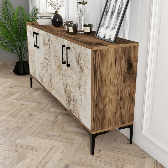 Hanah Home Consola Kiev 160 Nogal y Mármol Blanco